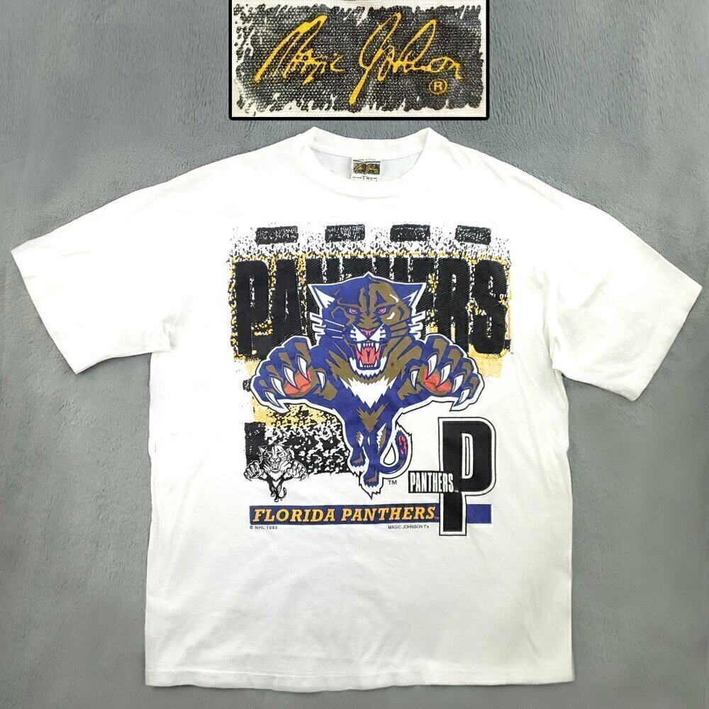 Magic Johnson T's Vintage T-Shirt Florida Panthers 1993 NHL Single Stitch XL